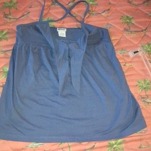Blue crossed strap tanktop that ties in front